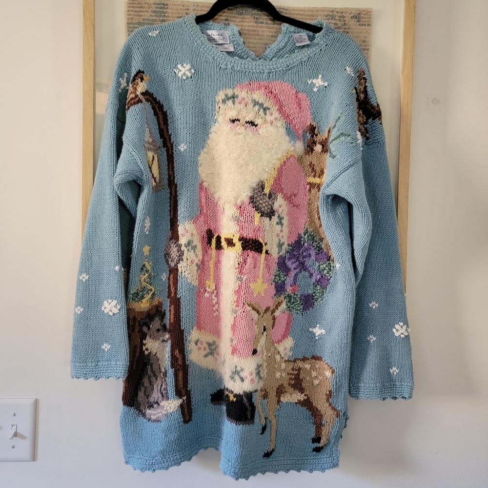 Vintage Ugly Santa Christmas Sweater Oversized Jumper - Picture 1 of 13